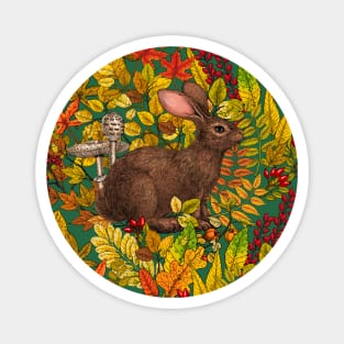 Autumn Rabbit  on green Magnet